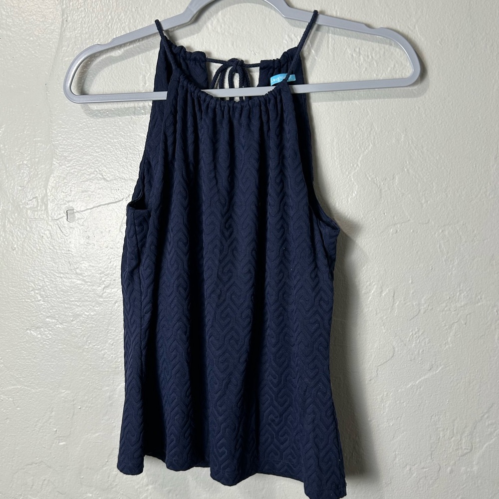 J. McLaughlin Navy & Gold Halter Stretchy Top